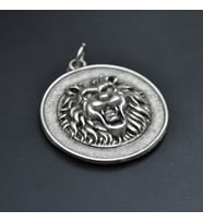 Aslan Kabartmalı Madalyon Erkek Kadın Kolye Antik Gümüş Kaplama - 60 cm Düz Zincir