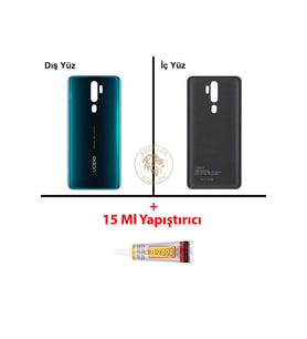 Oppo A9 2020 Yeşil Uyumlu Arka Kapak + B7000 Yapıştırıcı Arka Cam Batarya Pil Kapağı Lazer Kesim