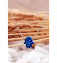 Opal Taşlı Bereket Eli Rodyumlu Gümüş Kolye 7385