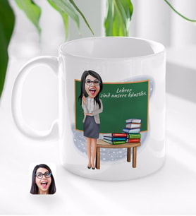 BK Gift Kişiye Özel Kadın Almanca Öğretmeni Karikatürlü Beyaz Kupa Bardak-1
