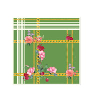 Çiçekli Desen Gold Seri Twill Eşarp Eşarp Askısı ile Birlikte 90x90 cm Yeşil Bey