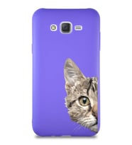 Samsung Galaxy J7 Soft Premier Kapak Catface Tasarımlı Silikon Kılıf - Mor (Şeffaf)
