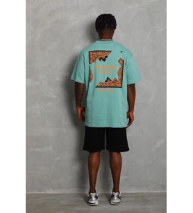 Erkek Baskılı Tişört Kısa Kol Bisiklet Yaka Oversize T-Shirt - Mint Yeşili