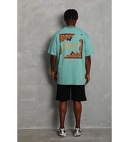 Erkek Baskılı Tişört Kısa Kol Bisiklet Yaka Oversize T-Shirt - Mint Yeşili