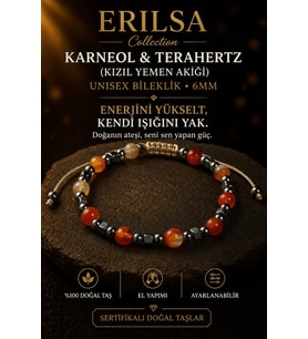 Sertifikalı Karneol Terahertz Bileklik - 6 MM Doğal Taş Unisex Ayarlanabilir - Canlı Tasarım (Çok Renkli)