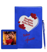 Sevgililer Gününe Özel Mavi Defter Kalem & Instagram Çerçeve Hediye Seti 4