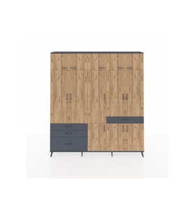 Arges Dolap 8 Raflı 4 Çekmeceli 3 Askılı 220x30x243 Antrasit-Çam/Antrasit