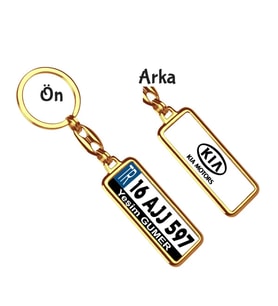 Kişiye Özel Kia Vektör Logo Tema Plaka Anahtarlık (Altın)