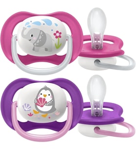 Avent Ultra Air Emzik, Kız Bebekler için 6-18 Ay, 2'li Paket, Ortodontik Silikon, Geniş Hava Delikli, Mikrodalga Sterilize Edilebilir, BPA İçermez, Taşıma Kutulu, SCF080/08