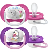 Avent Ultra Air Emzik, Kız Bebekler için 6-18 Ay, 2'li Paket, Ortodontik Silikon, Geniş Hava Delikli, Mikrodalga Sterilize Edilebilir, BPA İçermez, Taşıma Kutulu, SCF080/08