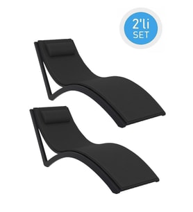 Omnipazar TRK-087 Siesta Minderli Yastıklı Lüks Ergonomik Slim Şezlong Siyah 2'li Set