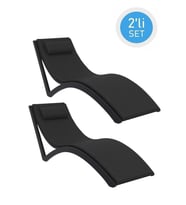 Omnipazar TRK-087 Siesta Minderli Yastıklı Lüks Ergonomik Slim Şezlong Siyah 2'li Set