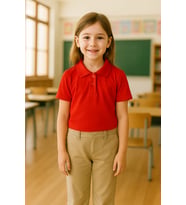 Kırmızı Okul T-Shirt , Kısa Kollu Polo Yaka Kız Erkek Çocuk 23 Nisan , Okuma Bayramı Tişört