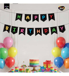 Happy Bırthday Neon Siyah Banner 250 cm