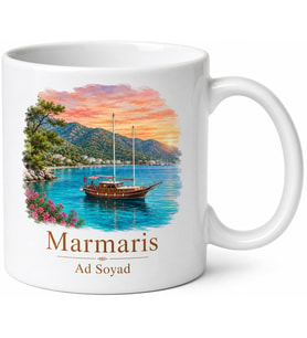 Marmaris Temalı Muğla Kupası Baskılı Hediye Porselen Kupa Bardak