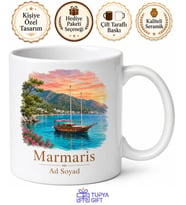 Marmaris Temalı Muğla Kupası Baskılı Hediye Porselen Kupa Bardak