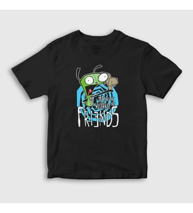 Presmono Unisex Çocuk Siyah Me And The Squirrel Are Friends Gir Invader Zim T-Shirt 449022tt
