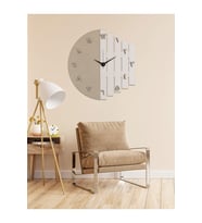 Yuvarlak Ahşap Lazer Kesim Arapça Rakamlı Vizon-beyaz Duvar Saati 43 Cm - Arapça Ritim Geometrik 43