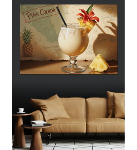 Pina Colada Bardak Ve Ananas Dekoratif Kanvas - Mdf Ahşap Tablo