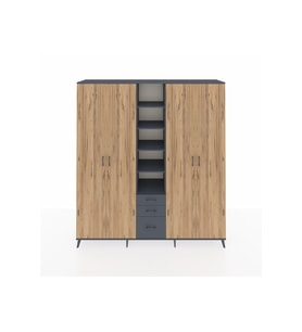 Hyperion Dolap 17 Raflı 3 Çekmeceli 4 Kapaklı 220x44x243 Antrasit-Çam/Antrasit