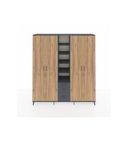 Hyperion Dolap 17 Raflı 3 Çekmeceli 4 Kapaklı 220x44x243 Antrasit-Çam/Antrasit