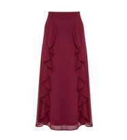 Kadın Moda Stil Midi Astarlı Dokuma Tesettür X AI Fırfır Detaylı Dokuma Etek (Bordo)