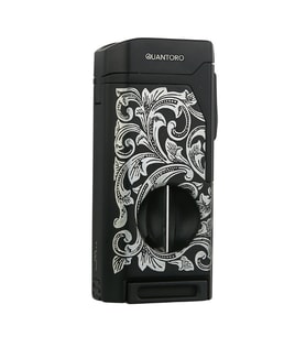Quantoro Dört Torch Pürmüz V-Kesici/Delicili Siyah Desenli Metal Puro Çakmağı - TRZ1136
