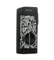 Quantoro Dört Torch Pürmüz V-Kesici/Delicili Siyah Desenli Metal Puro Çakmağı - TRZ1136