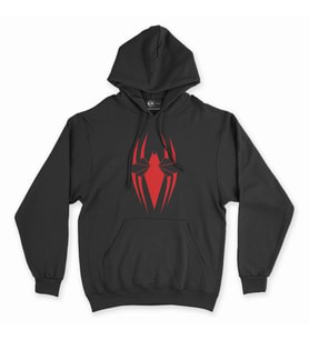 Kırmızı Renkli Örümcek Siyah Kapşonlu Sweatshirt Hoddie
