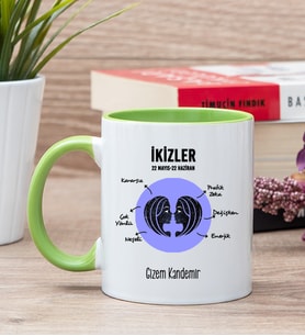 Kişiye Özel İkizler Burcuna Hediye Yeşil Kupa Bardak