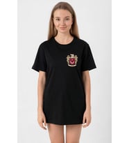 Akasya Türk Arma Baskılı Oversize Bisiklet Yaka Günlük T-shirt - Siyah
