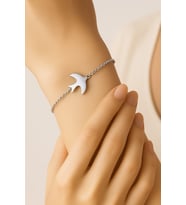 Gümüş Renk Sf Kuş Çelik Bileklik - 3379