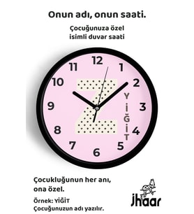 İsme Özel Z Harfli Pembe Çocuk Odası Duvar Saati Orta Boy 30 cm Siyah Camlı Sessiz