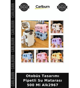 Özel Üretim Çocuk Otobüs Tasarımı Pipetli Su Matarası 500 Ml Alk2967