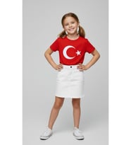 Kız Çocuk AYYILDIZ BAYRAK Baskılı T-Shirt Ve Keten Etek Takım 23 NİSAN-Özel Bayramlar
