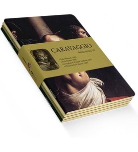 Saint Series II - A5, Caravaggio 4'lü Defter Seti IV, Çizgisiz, Toplam 256 Sayfa, Her biri 64 Sayfa, Tel Dikiş, Esnek Kapak, Oval Kenar, Tuval Doku, 60 gram, Sarı Krem Renk, çok renkli