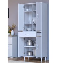 Eliusta Line Beyaz 65 cm Banyo Dolabı Çok Bölmeli Banyo Düzenleyici Dolap 4 Kapaklı 4 Raflı 65x173x32,5 cm