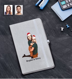 Kişiye Özel Yılbaşı Sevgili Karikatürlü Gri Defter Model-6
