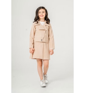 Miniğimin Cicileri (7-11 Yaş) Gabardin Kruvaze Yaka Ceket Etekli 3 lü takım - Bej