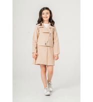 Miniğimin Cicileri (7-11 Yaş) Gabardin Kruvaze Yaka Ceket Etekli 3 lü takım - Bej