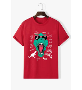 Unisex T - Rex Baskılı T-shirt (Kırmızı)