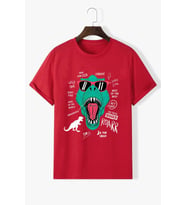Unisex T - Rex Baskılı T-shirt (Kırmızı)