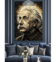Albert Einstein Portresi Düşünceli Dekoratif Kanvas - Mdf Ahşap Tablo