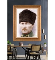 Altın Varaklı Çerçeveli Paspartulu Atatürk Tablo DC1293 (Gold)