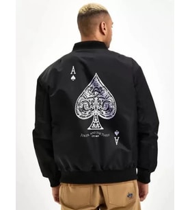 Unisex Uzun Kol Baskılı Bomber Ceket - Siyah