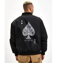 Unisex Uzun Kol Baskılı Bomber Ceket - Siyah
