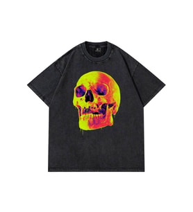 Trendiz Unisex Yıkamalı Sarı Skull Antrasit Tshirt