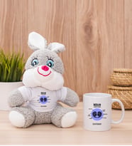 Kişiye Özel İkizler Burcuna Hediye Peluş Tavşan ve Beyaz Kupa