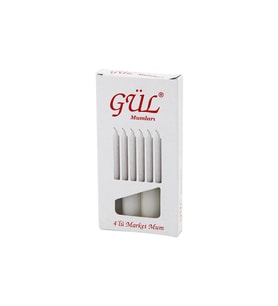4PCS - İNCE ÇAP=1.6CM - UZUNLUK=12CM BEYAZ KLASİK MARKET MUM (5343)