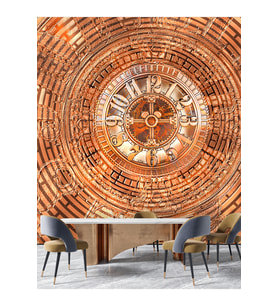 Dreamwall Sarmal Antik Saat Desenli Yırtılmaz  Sağlıklı Tekstil Duvar Kağıdı (Bakır)